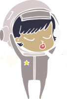 chica astronauta bonita de dibujos animados de estilo de color plano quitándose el casco png