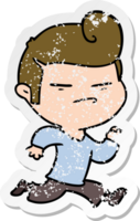 distressed sticker of a cartoon cool guy with fashion hair cut png