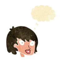 cartoon happy female face with thought bubble png