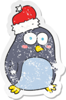 retro distressed sticker of a cartoon penguin png