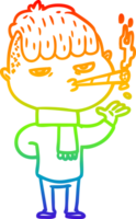 dibujo de línea de gradiente de arco iris hombre de dibujos animados fumando png