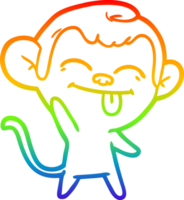 dibujo de línea de gradiente de arco iris gracioso mono de dibujos animados agitando png