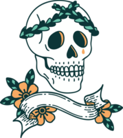 tattoo with banner of a skull with laurel wreath crown png