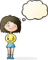 cartoon happy woman with thought bubble png