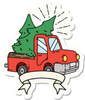 sticker of tattoo style truck carrying trees png