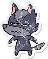 distressed sticker of a cartoon annoyed wolf png