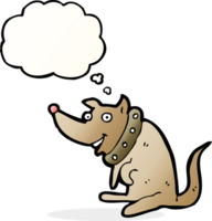 cartoon happy dog in big collar with thought bubble png