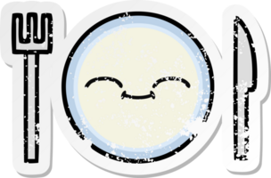 distressed sticker of a cute cartoon dinner plate png