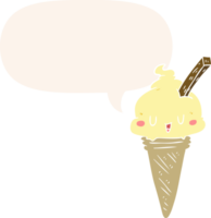 glace de dessin animé mignon et bulle de dialogue dans un style rétro png