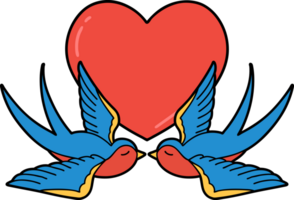 traditional tattoo of a swallows and a heart png