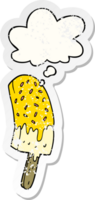 cartoon ice cream lolly and thought bubble as a distressed worn sticker png