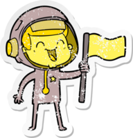 distressed sticker of a happy cartoon astronaut png