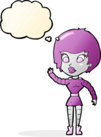 cartoon robot woman waving with thought bubble png