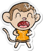 distressed sticker of a shouting cartoon monkey png