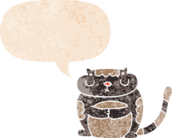 chat de dessin animé mignon et bulle de dialogue dans un style texturé rétro png