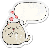 chat de dessin animé mignon amoureux et autocollant en détresse bulle png