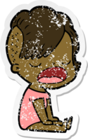 distressed sticker of a cartoon cool hipster girl talking png
