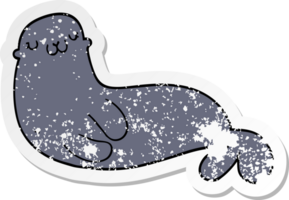 distressed sticker of a cute cartoon seal png