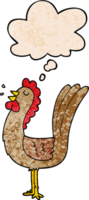 gallo de dibujos animados y burbuja de pensamiento en estilo de patrón de textura grunge png