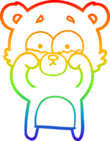 regenbooggradiënt lijntekening cartoon huilende beer die in de ogen wrijft png