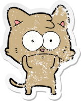 distressed sticker of a cartoon nervous cat png