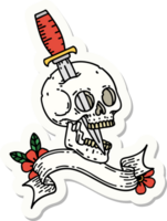 pegatina de tatuaje con pancarta de calavera y daga png