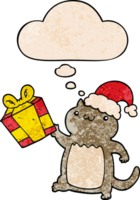 cute cartoon christmas cat and thought bubble in grunge texture pattern style png