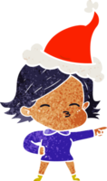 retro cartoon of a woman pointing wearing santa hat png