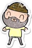 distressed sticker of a cartoon bearded man png