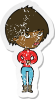 retro distressed sticker of a cartoon woman considering png