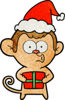 textured cartoon of a christmas monkey wearing santa hat png