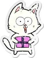 distressed sticker of a funny cartoon cat png