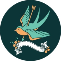 icon with banner of a swallow shot through with arrow png