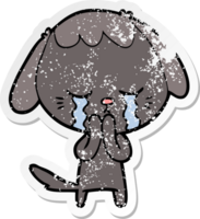 distressed sticker of a cartoon crying dog png