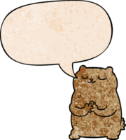 ours de dessin animé et bulle de dialogue dans un style de texture rétro png