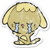 distressed sticker of a cartoon dog crying png