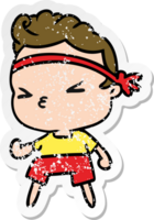 distressed sticker cartoon kawaii working out boy png