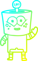 cold gradient line drawing of a happy cartoon robot waving hello png