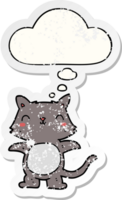 cartoon cat with thought bubble as a distressed worn sticker png