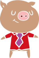 happy flat color style cartoon smart pig png