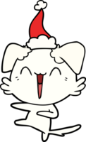 content dansant chien main tiré ligne dessin de une portant Père Noël chapeau png