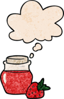 cartoon jam jar with thought bubble in grunge texture style png