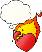 cartoon flaming heart with thought bubble in smooth gradient style png