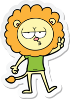 pegatina de un león aburrido de dibujos animados saludando png