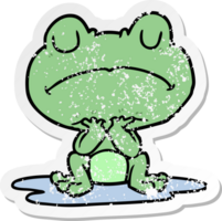 distressed sticker of a cartoon frog in puddle png