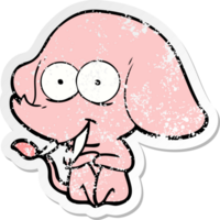 distressed sticker of a happy cartoon elephant png