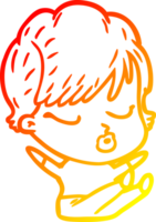 warm gradient line drawing of a cartoon woman with eyes shut png