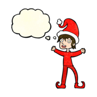 cartoon excited christmas elf with thought bubble png