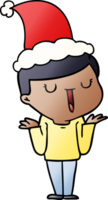 hand drawn gradient cartoon of a happy boy with no worries wearing santa hat png