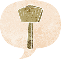 cartoon mallet with speech bubble in grunge distressed retro textured style png